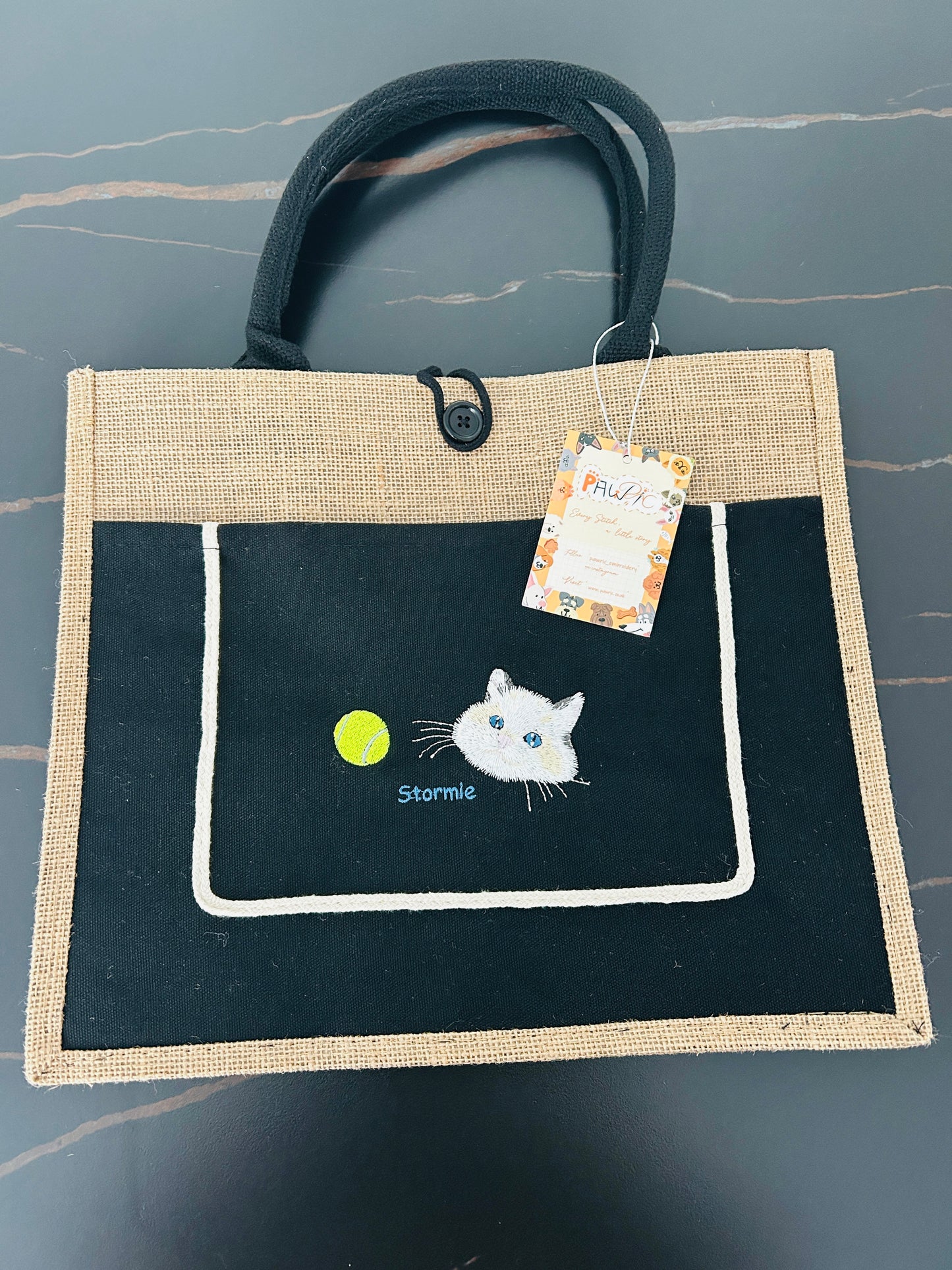 Pawric Jute Canvas Tote Bag – Custom Pet Embroidery Collection