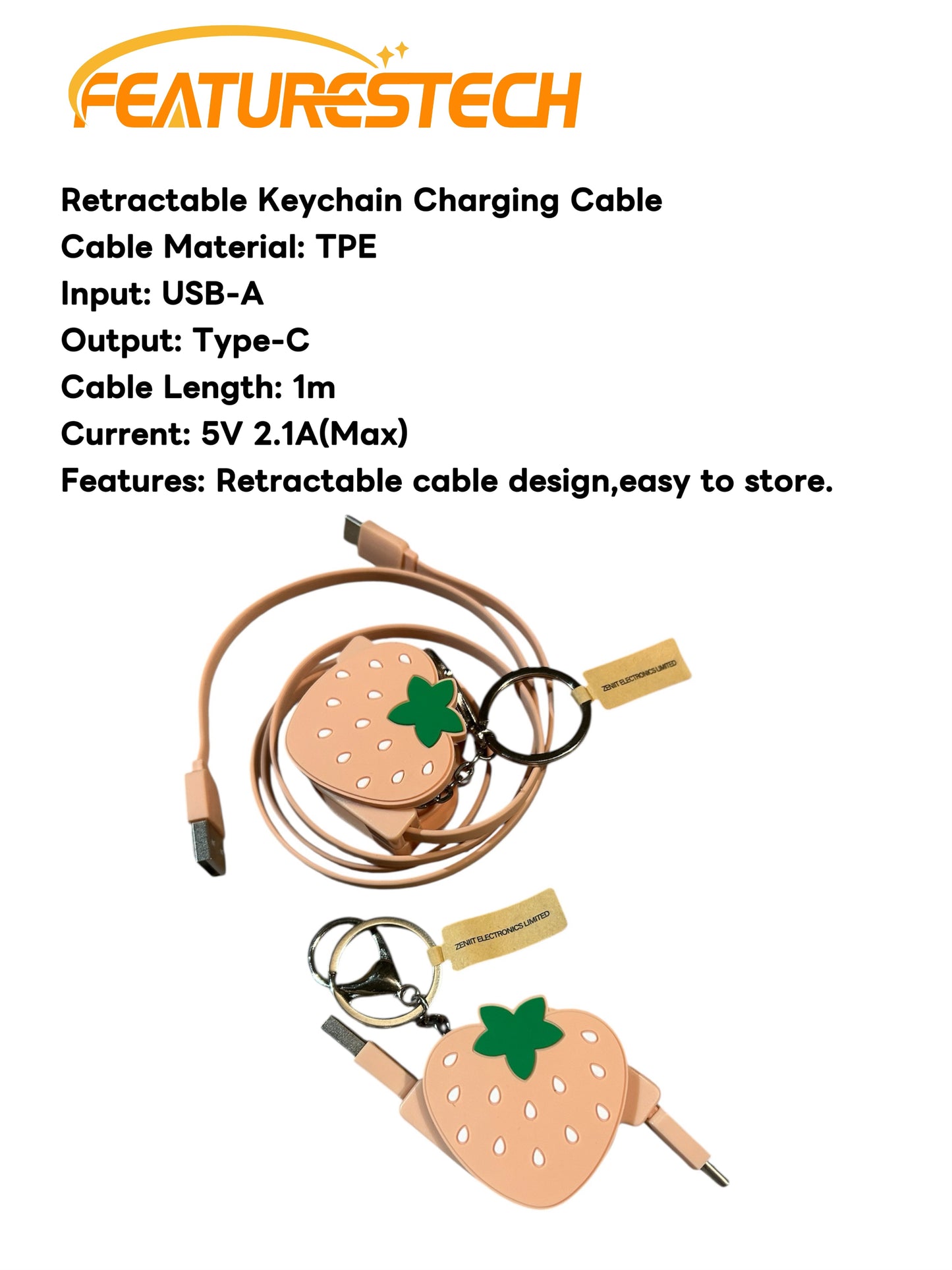 FEATURESTECH®Retractable Keychain Charging Cable/ Charging Cable