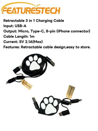 FEATURESTECH®Retractable Keychain Charging Cable/ Charging Cable