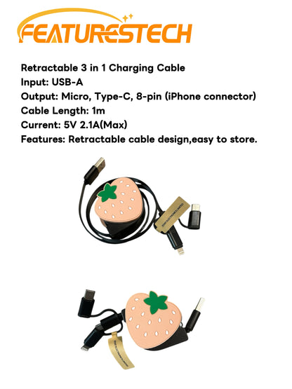 FEATURESTECH®Retractable Keychain Charging Cable/ Charging Cable